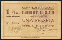 SALARDU (LERIDA). 1 Peseta. 1 de Junio de 1937. (González: 9813). Muy raro. MBC.