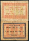 SALAS DE PALLARS (LERIDA). 50 Céntimos y 1 Peseta. 1937. (González: 9814/15). Raros. RC.