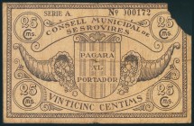 SESROVIRES (BARCELONA). 25 Céntimos. 22 de Abril de 1937. Serie A. (González: 9993). RC.