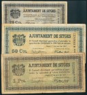 SITGES (BARCELONA). 25 Céntimos, 50 Céntimos y 1 Peseta. 1 de Junio de 1937 (2) y 1 de Septiembre de 1937. Series B y A (2). (González: 10013/14, 1001...