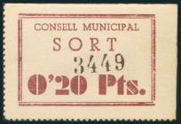 SORT (LERIDA). 20 Céntimos. (1938ca). (González: 10044). Raro. SC.