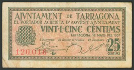 TARRAGONA. 25 Céntimos. 18 de Mayo de 1937. Serie B. (González: 10085). MBC.