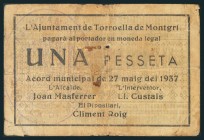 TORROELLA DE MONTGRI (GERONA). 1 Peseta. 27 de Mayo de 1937. (González: 10393). RC.