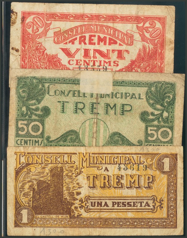 TREMP (LERIDA). 20 Céntimos, 50 Céntimos y 1 Peseta. (1938ca). Serie A. El 50 cé...