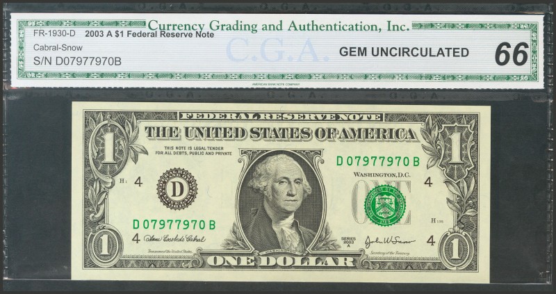 ESTADOS UNIDOS. 1 Dollar. 2003A. Serie D. (Pick: 515b). Encapsulado CGA 66.