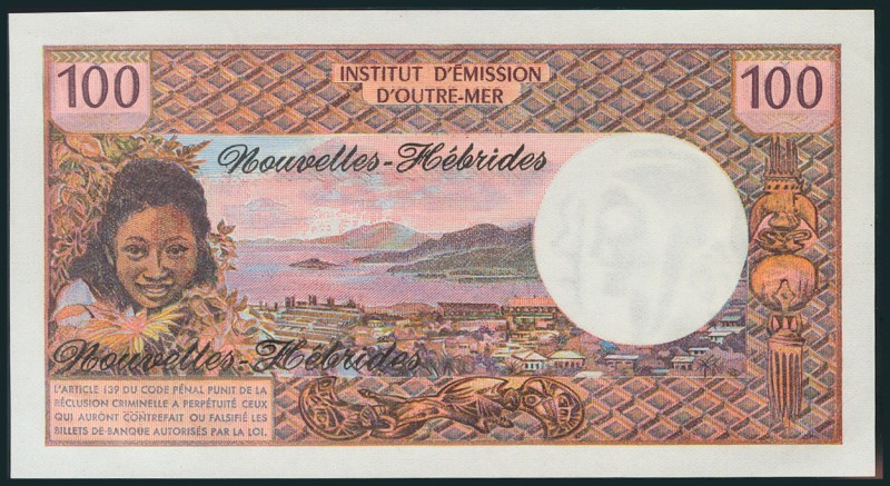 NOUELLES HEBRIDES. 100 Francs. 1975. Sin serie. (Pick: 63c). EBC+.