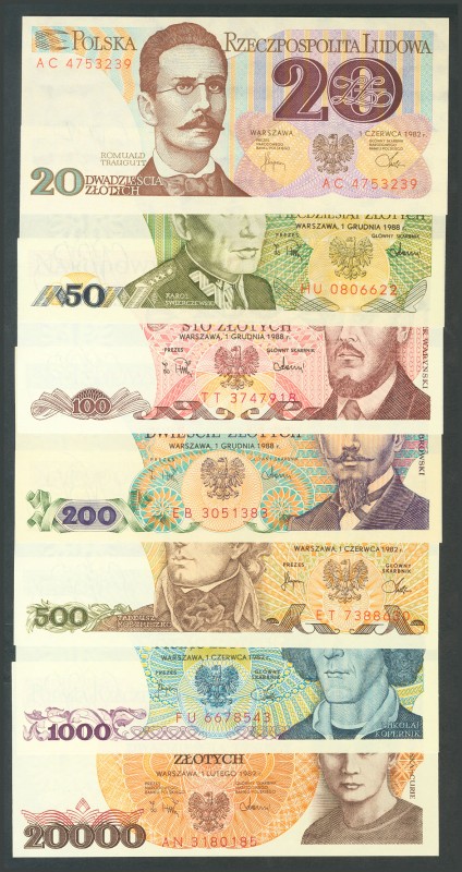 Conjunto de 7 billetes de Polonia de 20 Zlotych, 50 Zlotych, 100 Zlotych, 200 Zl...