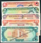 Conjunto de 5 billetes de la República Dominicana de 5 Pesos, 10 Pesos, 50 Pesos, 100 Pesos y 500 Pesos de oro y todos ellos con la marca ESPECIMEN / ...