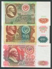 Conjunto de billetes de Rusia de 50 Rublos, 100 Rublos y 500 Rublos. A EXAMINAR. SC.