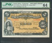SUDAFRICA. 5 Pounds. (1900ca). Serie T/5. (Pick: 554sp). Encapsulado por PMG64. SC.