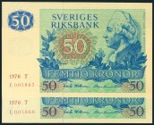 SUECIA. 50 Corona. 1976. Pareja correltiva. Serie T, en rojo oscuro. (Pick: 53b). SC.
