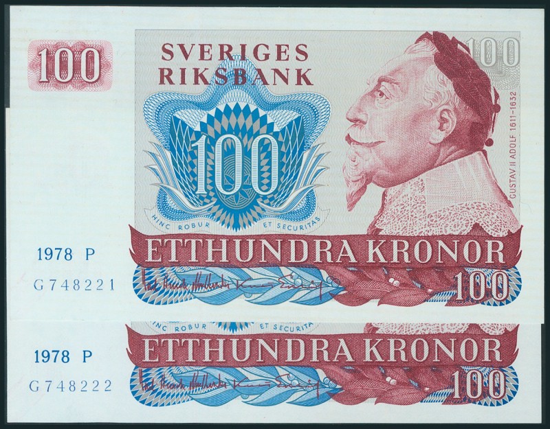 SUECIA. 100 Kronor. 1978. Pareja correlativa. Serie P. (Pick: 54c). SC.