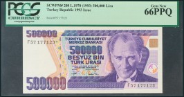 TURQUIA. 500.000 Liras. 1992. Serie F. (Pick: 208). Apresto original. Encapsulado PMG66PPQ. SC.