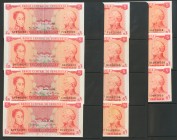 VENEZUELA. Conjunto de 11 billetes de 5 Bolívares emitidos entre el año 1968 y el año 1975 y con las series B, E, F, G, L, N, P, Q, R, S y T, respecti...