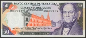 VENEZUELA. 50 Bolívares. 21 de Noviembre de 1972. Firmado por Alfredo Lafee y Carlos Rafael Silva. Serie A. (Pick: 54a, Sleiman: 72). SC-.