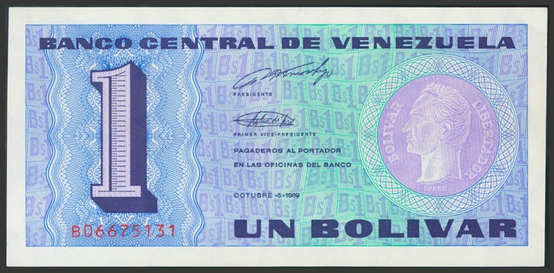 VENEZUELA. 1 Bolívar. 5 de Octubre de 1989. Firmado por Pedro R. Tirico Hijo y J...