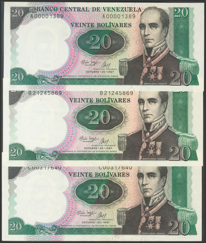 VENEZUELA. Conjunto de 3 billetes de 20 Bolívares emitidos el 20 de Octubre de 1...