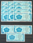 VENEZUELA. Conjunto de 15 billetes de 2 Pesetas emitidos el 5 de Octubre de 1989, con las series AA, AC, AE, AG, AH, AK(2), AL(2), AM, AW, AZ, BL, BP ...