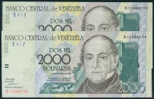 VENEZUELA. 2000 Bolívares. 29 de Octubre de 1998. Pareja correlativa. Serie B. (Pick: 80). SC.