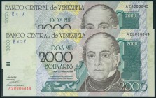 VENEZUELA. 2000 Bolívares. 29 de Octubre de 1998. Pareja correlativa. (Pick: 80). SC.