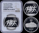 GREECE: 1000 Drachmas (1996) in silver (0,925) commemorating for the 1896 Athens Olympics Centenary with runners. Inside slab by NGC "PF 69 ULTRA CAME...