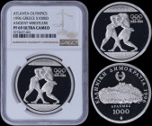 GREECE: 1000 Drachmas (1996) commemorative coin in silver (0,925) for 1896 Athens Olympics Centenary with wrestlers. Inside slab by NGC "PF 69 ULTRA C...