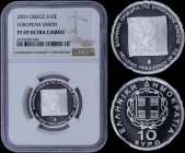 GREECE: 10 Euro (2003) in silver (0,925) commemorating the Hellenic Presidency of European Union. Accompanied by its official case and CoA with no "01...