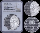 GREECE: 10 Euro (2012) in silver (0,925) commemorating the Greek Culture / Philosopher Socrates. Inside slab by NGC "PF 70 ULTRA CAMEO". Accompanied b...
