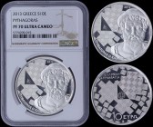 GREECE: 10 Euro (2013) in silver (0,925) commemorating for Greek Culture / Philosopher Pythagoras. Inside slab by NGC "PF 70 ULTRA CAMEO". Accompanied...
