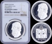 GREECE: 10 Euro (2013) in silver (0,925) commemorating for Greek Culture / Philosopher Sophocles. Inside slab by NGC "PF 70 ULTRA CAMEO". Accompanied ...