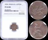 GREECE: 1 new Obol (1834.) in copper with Venetian lion and inscription "ΙΟΝΙΚΟΝ ΚΡΑΤΟΣ". Dot after date. Inside slab by NGC "PF 63 BN". (Hellas I.19)...