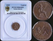 GREECE: 1 new Obol (1849.) in copper with Venetian lion of St Marcus and legend "ΙΟΝΙΚΟΝ ΚΡΑΤΟΣ". Dot after date. Inside slab by PCGS "MS 63 BN". (Hel...