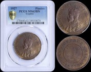 CYPRUS: 1 Piastre (1927) in bronze with crowned bust of King George V facing left. Denomination within pearl circle on reverse. Inside slab by PCGS "M...
