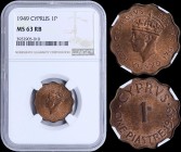 CYPRUS: 1 Piastre (1949) in bronze with crowned head of King George VI facing left. Inside slab by NGC "MS 63 RB". (KM 30) & (Fitikides 82).