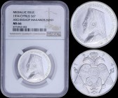 CYPRUS: 6 Pounds (1974) in silver with bust of Archbishop Makarios III facing left. Inside slab by NGC "MS 66". (X# M6).
