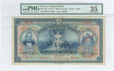 GREECE: 1000 Drachmas (14.10.1921) in blue on multicolor unpt with portrait of G Stavros at left, Goddess Demeter at center and Arms of King George I ...
