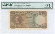 GREECE: 1000 Drachmas (14.11.1947) in dark brown on blue and orange unpt with Kolokotronis at left. S/N: "EP2 466433". Without WMK. Printed by Bank of...