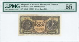 GREECE: 1000 Drachmas (1.11.1953) in brown on green and orange unpt with ancient coins with Philip the second at left and bird and snake at right. S/N...