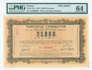 GREECE: Specimen of 25000 Drachmas (26.11.1942) Agricultural treasury bond (A Series) in black and light orange. S/N: "AΔ 000000". Cachet "ΥΠΟΔΕΙΓΜΑ Χ...