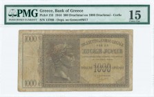 GREECE: 500 Drachmas (18.12.1944) provisional treasury note, issued in Kerkyra. Black ovpt on back of 1000 Drachmas (ND 1942 / Hellas #I.16a). New S/N...