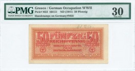 GREECE: 50 Reichspfennig (ND 1944) in dark red on orange unpt with eagle with small swastika in unpt at center, Wermacht notes of German armed forces ...