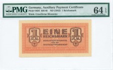 GREECE: 1 Reichsmark (ND 1942) in brown on orange unpt with eagle with small swastika in unpt at center, Wermacht notes of German armed forces. Unifac...