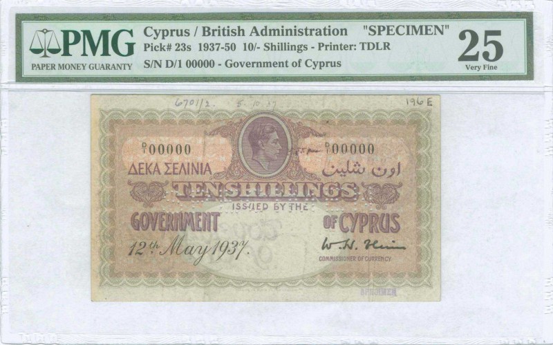 GREECE: Specimen of 10 Shillings (12.5.1937) in maroon on pink and olive unpt wi...