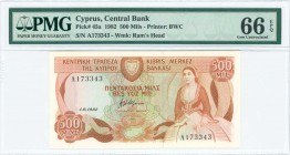 GREECE: 500 Mils (1.6.1982) in light brown on green and multicolor unpt with woman seated at right and Arms at top left center. S/N: "A 173343". WMK: ...