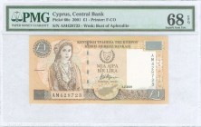 GREECE: 1 Pound (1.2.2001) in brown on light tan and multicolor unpt with Cypriot girl at left. S/N: "AM428723". WMK: Bust of Aphrodite. Printed by F-...