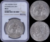 AUSTRIAN STATES / SALZBURG: 1 Thaler (1623) in silver with shield of Arms in inner circle. St Rupert on throne on reverse. Inside slab by NGC "MS 61"....