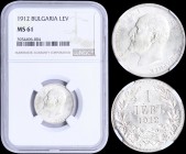 BULGARIA: 1 Lev (1912) in silver (0,835) with head of Ferdinand I facing left. Denomination above date within wreath on reverse. Inside slab by NGC "M...