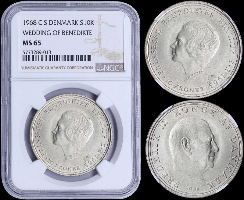 DENMARK: 10 Kroner (1968) in silver (0,800) commemorating the wedding of princes...