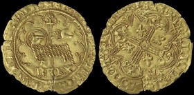FRANCE: Agnel dOr (1380-1422) in gold with lamb of God standing left within tressure of arches. Cross fleuree with central star within angled quadrilo...