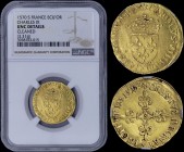 FRANCE: Ecu dor au soleil (1570 S) in gold (0,958) with Ecu de France couronne. Croix fleurdelisee avec different datelier dans un losange incurve en ...